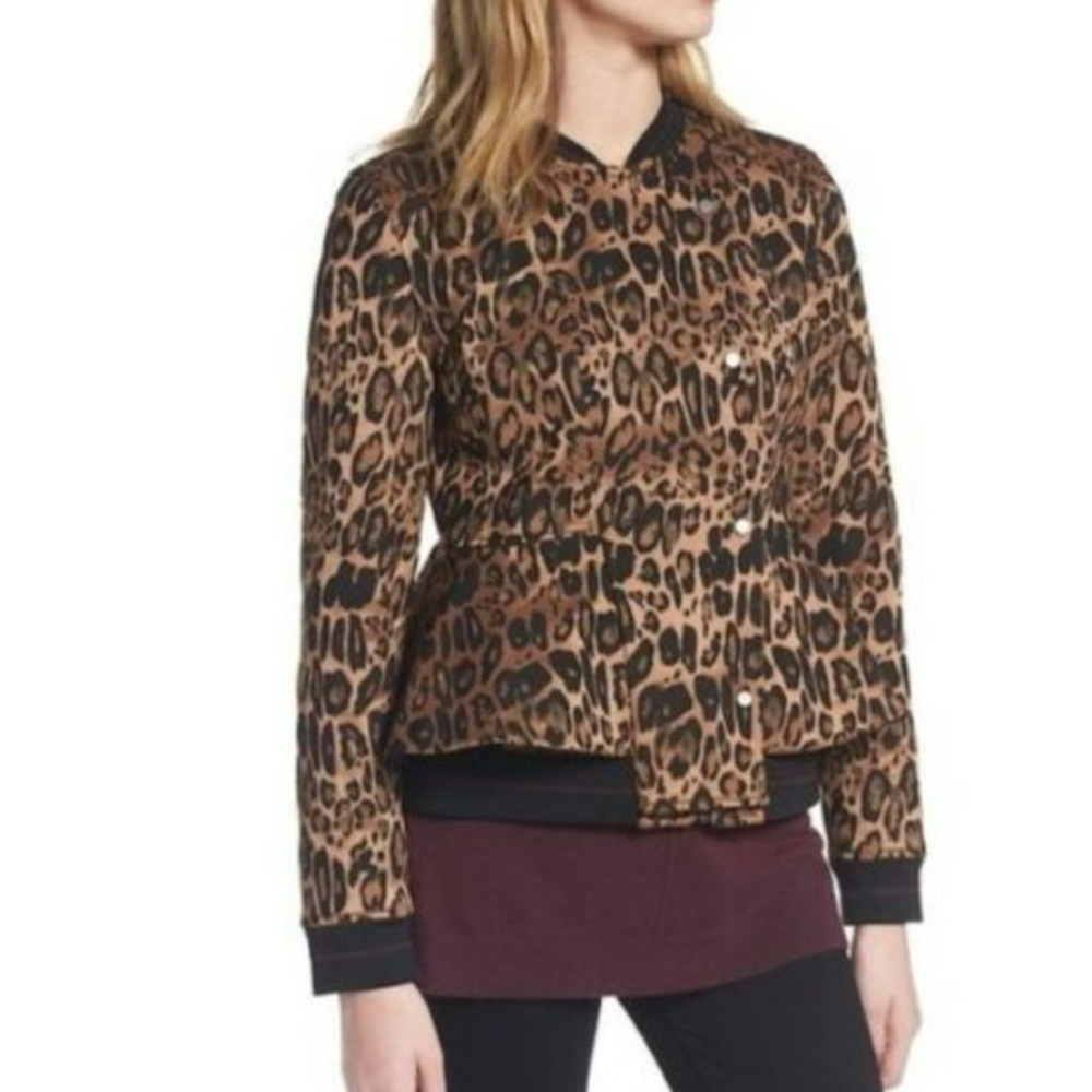 Trouvé Leopard Print Peplum‎ Bomber Asymmetrical button up.Jacket Size XS